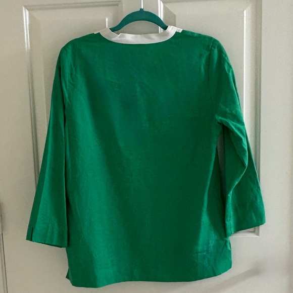 Cappagallo Green Linen Tunic Top with White Trim – Size M - Picture 3 of 4
